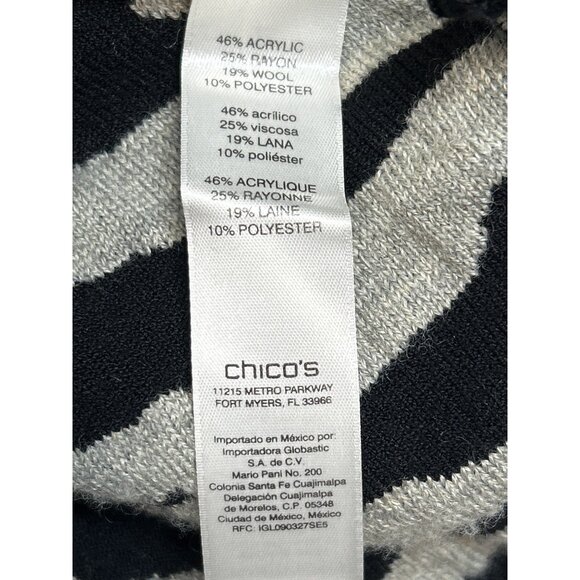 Chico's Sweater Womens Size 1 Black Gray Boiled Wool-Blend Patterned Cardigan - Picture 6 of 9